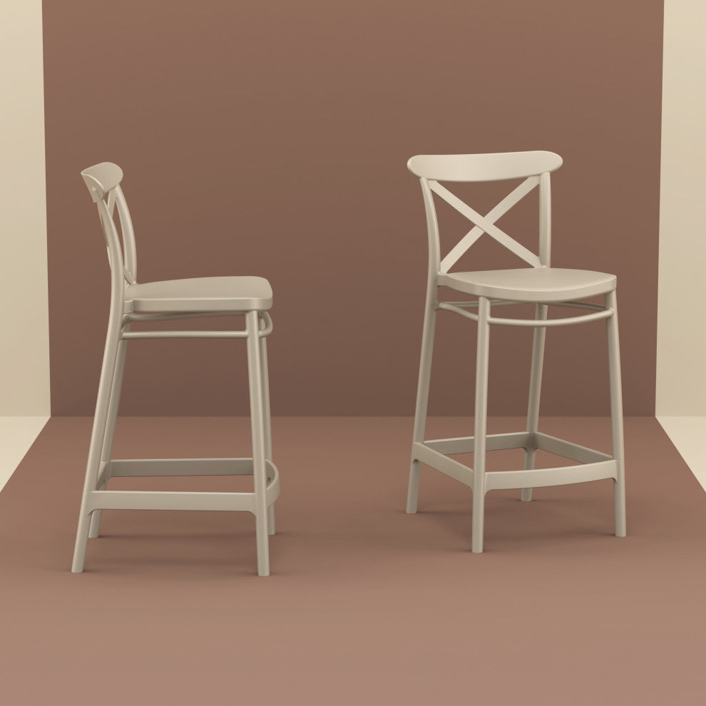 Cross Counter Stool, Set of 2, Taupe