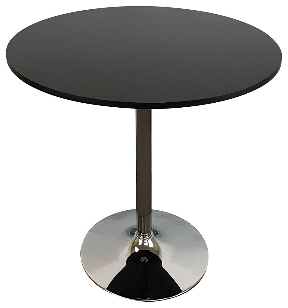 Round Wood Top Dining Table With Chrome Base, Black