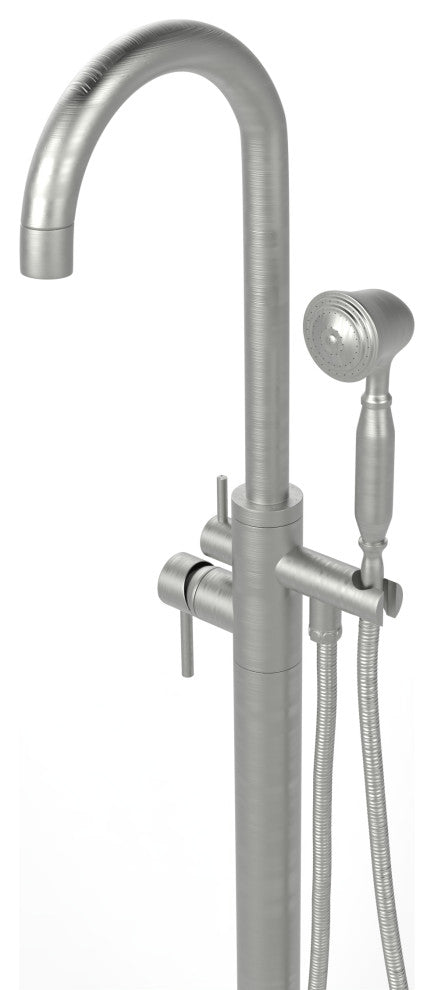 CastelloUSA Neptune Freestanding Tub Filler Faucet, Brushed Nickel, Float Handle