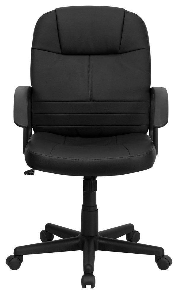 Mid-Back Black Leather Executive Swivel Chair with Arms