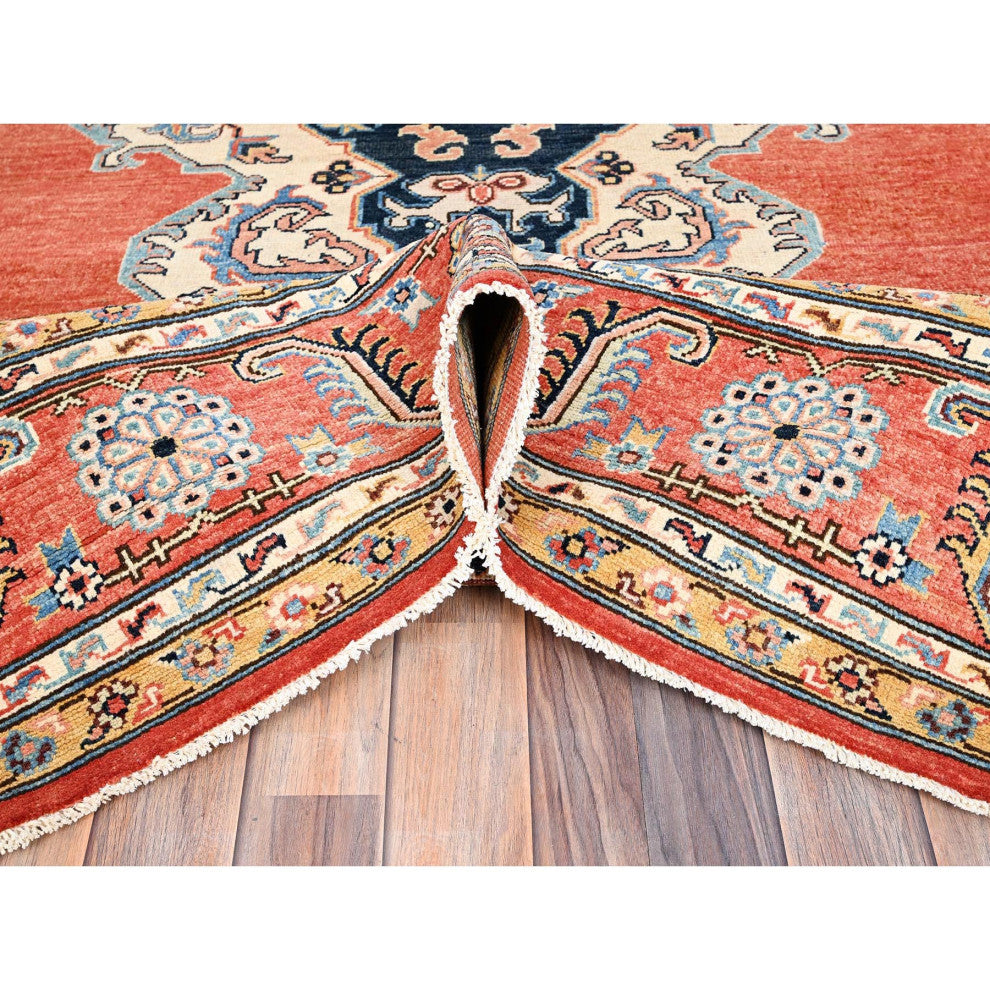 Orange, Soft Wool, Afghan Peshawar, Hand Knotted, Oriental Rug, 8'x9'10"