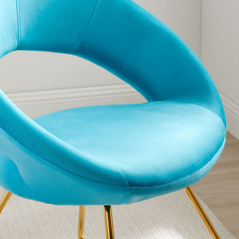 Side Dining Chair, Set of 2, Gold Blue, Velvet, Modern, Cafe Bistro Hospitality