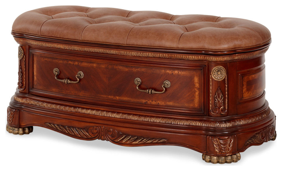 Cortina Leather Bedside Bench With Storage, Honey Walnut