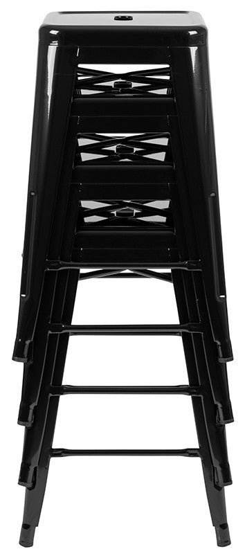 24" Metal Counter-Height Indoor Bar Stool, Stackable Set of 4, Black