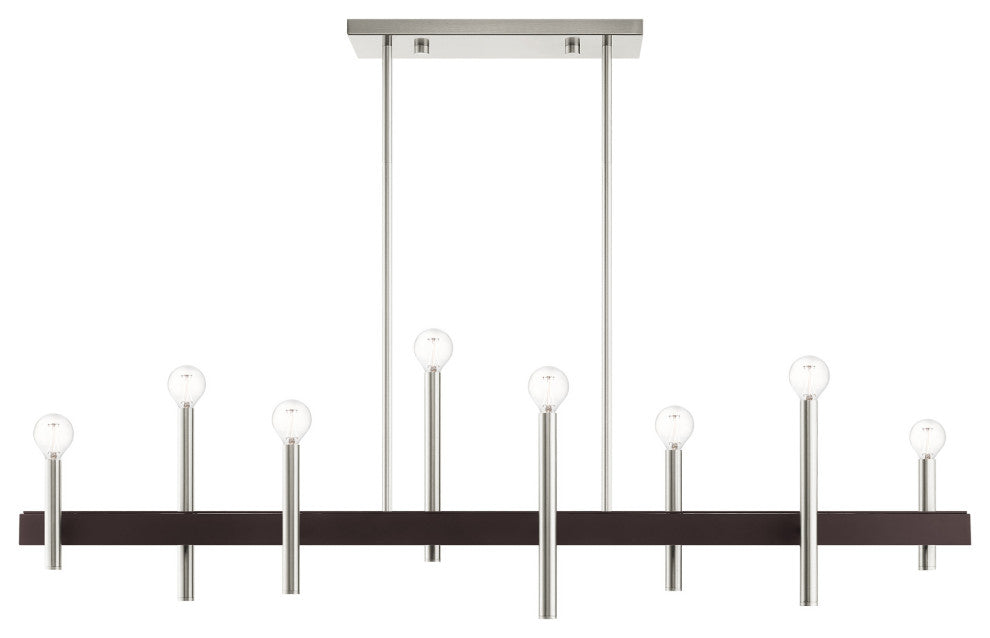 Livex Lighting Denmark 8 Light Brushed Nickel, Bronze Large Linear Chandelier