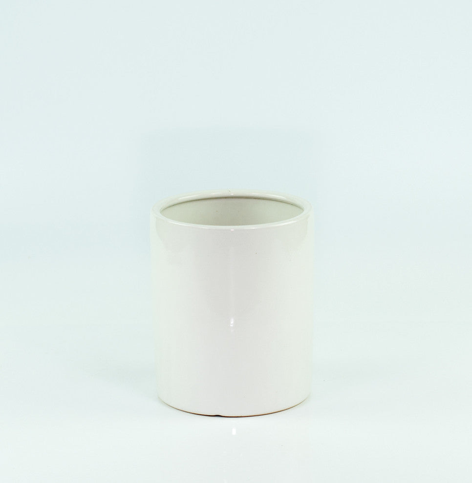Small Ceramic Pot Cylinder Planter 6'' White