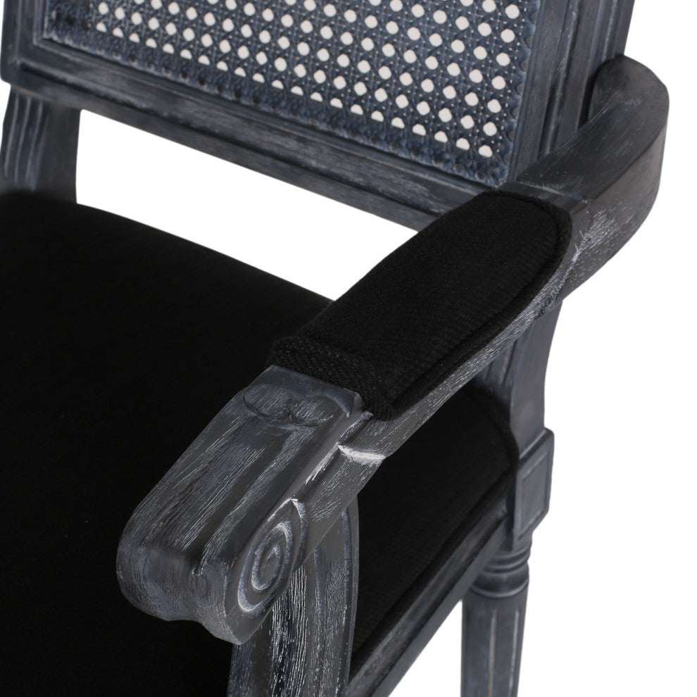 Regan Fabric Upholstered Wood and Cane Expandable 7-Piece Dining Set, Gray/Black