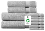 Delara 10-Piece Solid 100% Organic Cotton Plush Bath Towel Set 30"x58", Light Grey