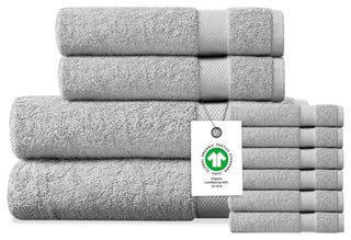 Delara 10-Piece Solid 100% Organic Cotton Plush Bath Towel Set 30"x58", Light Grey