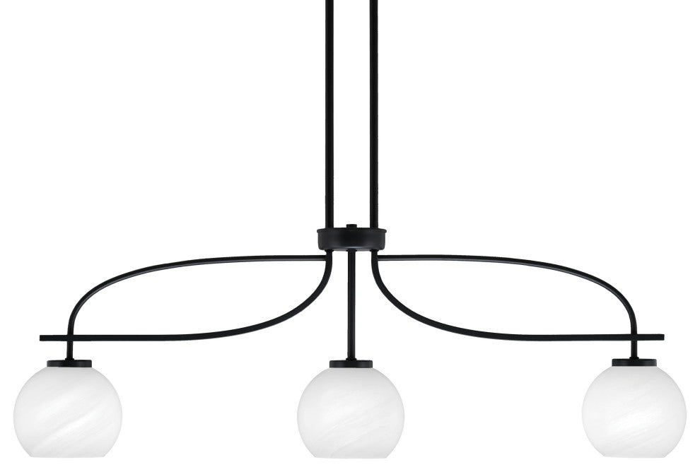 Cavella 3 Light Island Light, Matte Black Finish, 5.75" White Marble Glass