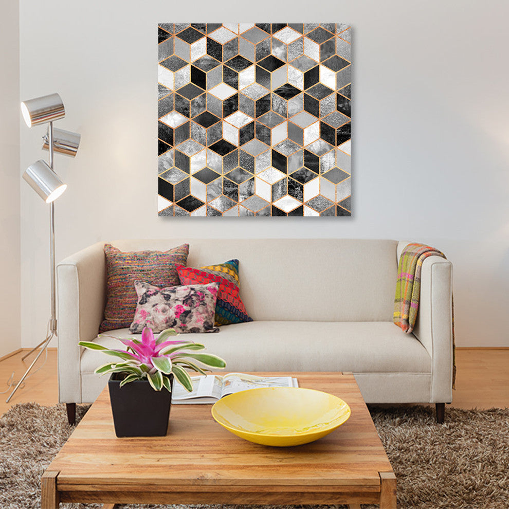 "Black And White Cubes" by Elisabeth Fredriksson, Canvas Print, 12"x12"
