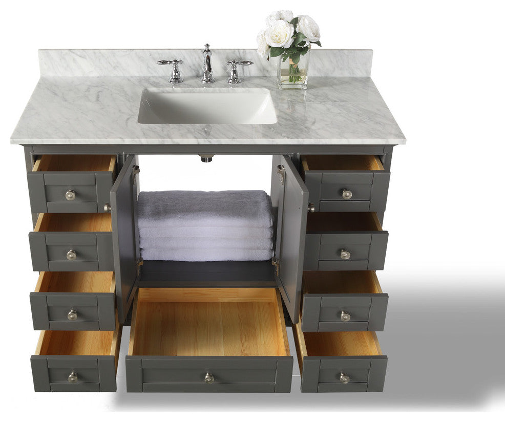 Audrey Vanity Set, Sapphire Gray, 48", Brushed Nickle Hardware, No Mirror
