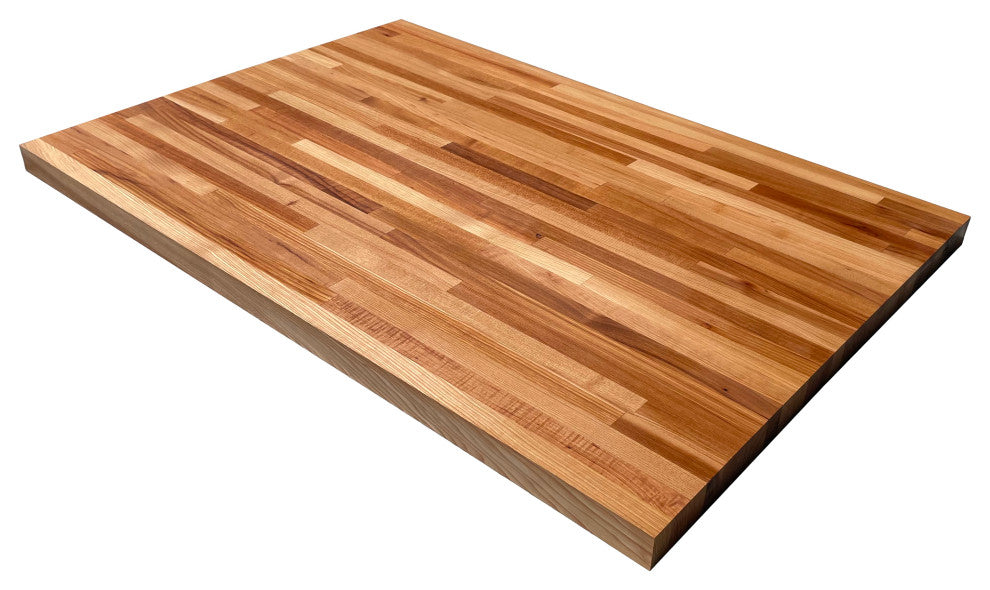 26" Deep Edge Grain Butcher Block Countertop 1.5" Thick, Hickory, 26" X 38"