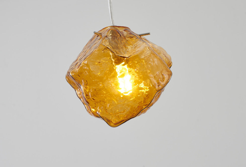 Distorted Glass Single Pendant Light Fixture, Amber