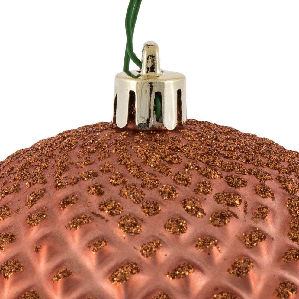 Vickerman N188571D 4" Coral Durian Glitter Ball Ornament, 6 Per Bag