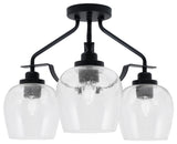 Odyssey 3 Light Semi Flush Mount, Matte Black Finish, 6" Clear Bubble Glass
