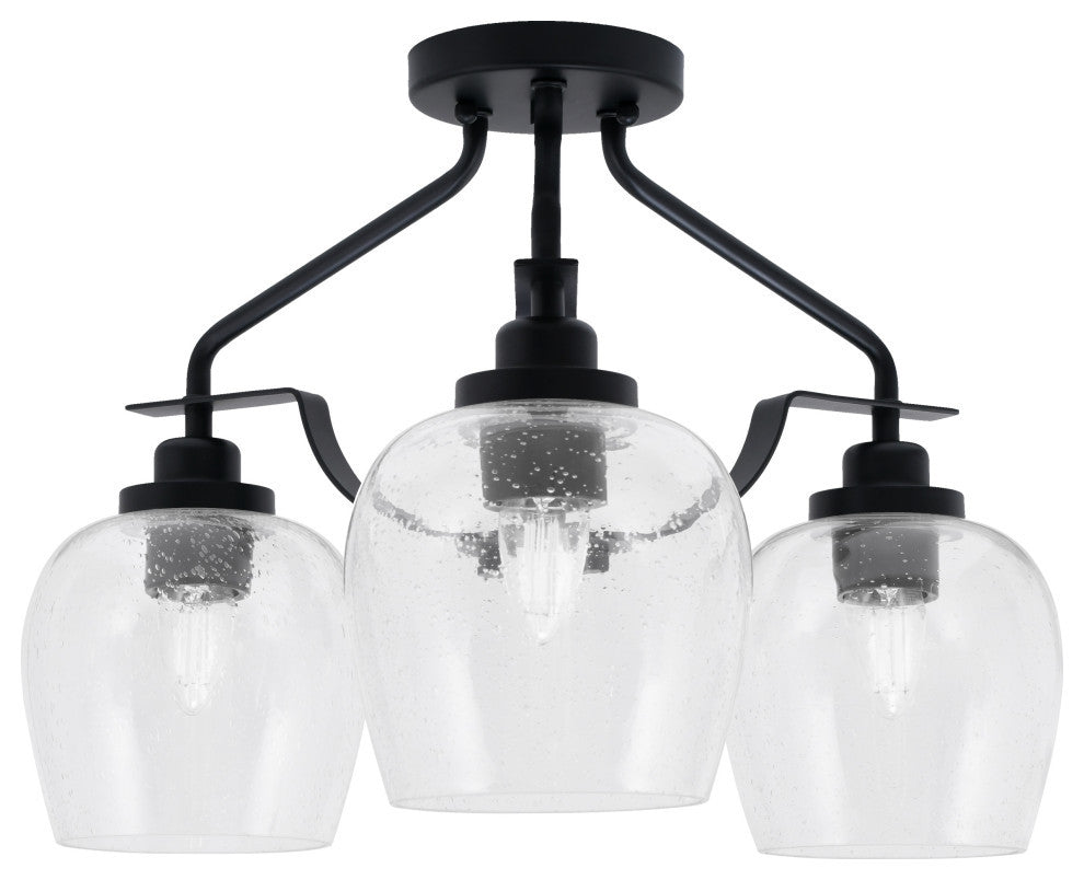 Odyssey 3 Light Semi Flush Mount, Matte Black Finish, 6" Clear Bubble Glass