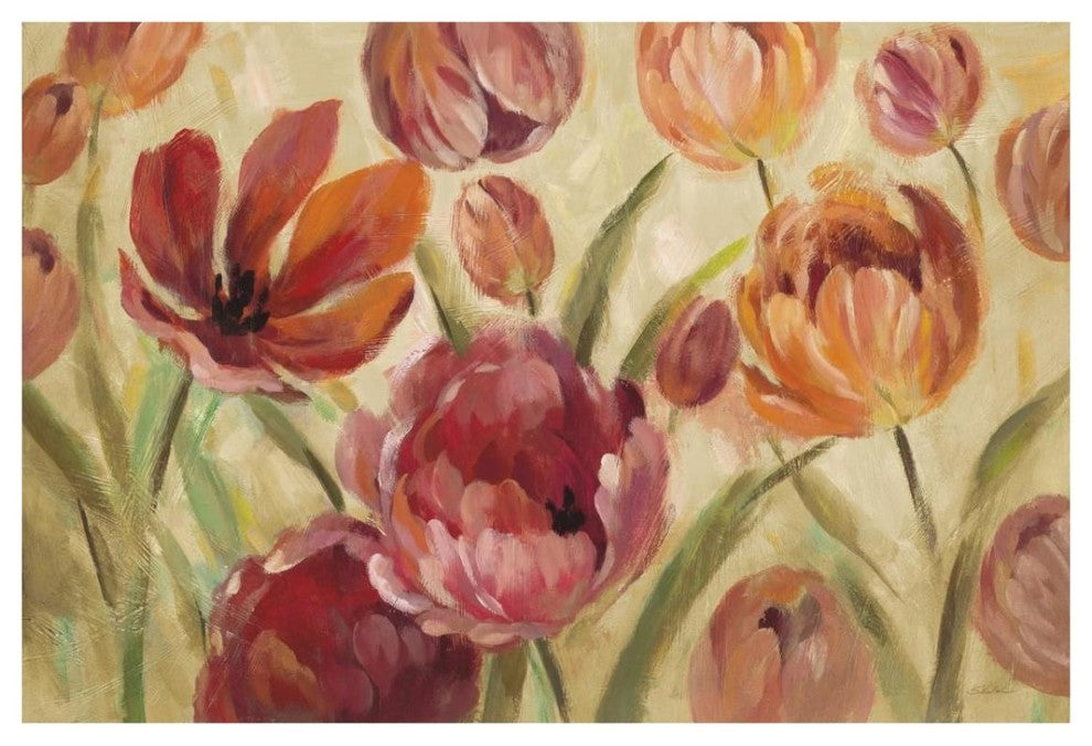 "Expressive Tulips Neutral" Digital Paper Print by Silvia Vassileva, 32"x22"
