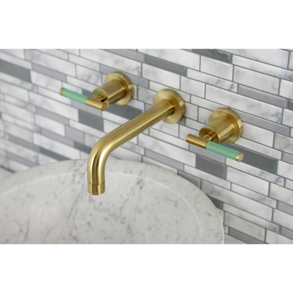 Kingston Brass KS8127CKL Two-Handle Wall Mount Bathroom Faucet, Brushed Brass