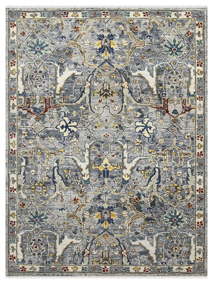 Nuit Arabe Kriotra Area Rug, Deep Silver, 10' x 14', Bordered