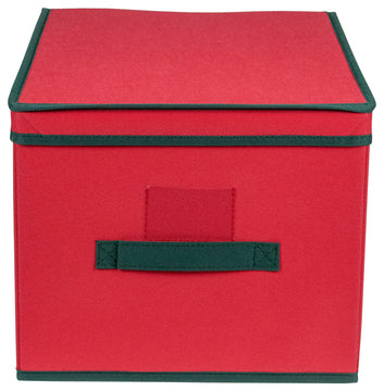 16" Red and Green Collapsible Christmas Decoration Storage Box With Handel