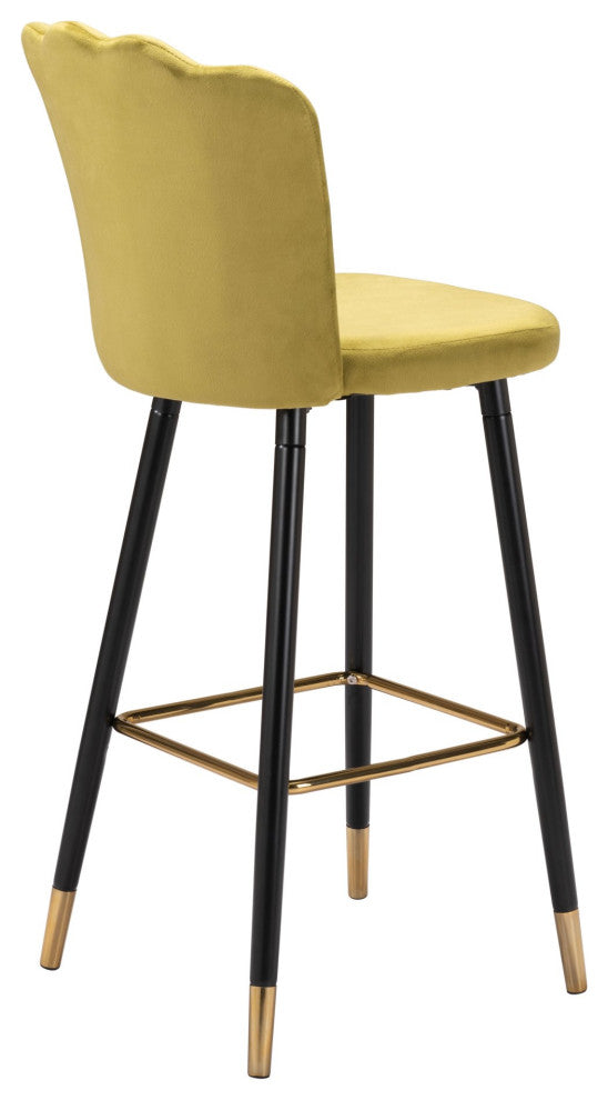 Bar Stool Chair Barstool, Steel Metal, Fabric, Yellow, Black, Gold, Cafe Bistro