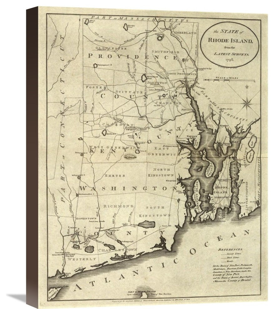"State of Rhode Island, 1796" Stretched Canvas Giclee by John Reid, 17"x22"