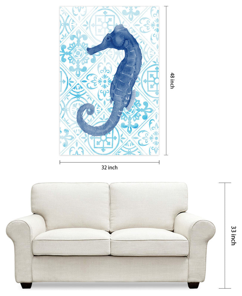 Sea Horse Glass Wall Art Frameless Free Floating Tempered Glass Print Set of 2