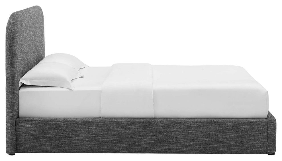 Keynote Upholstered Fabric Curved Queen Platform Bed, Heathered Weave Slate