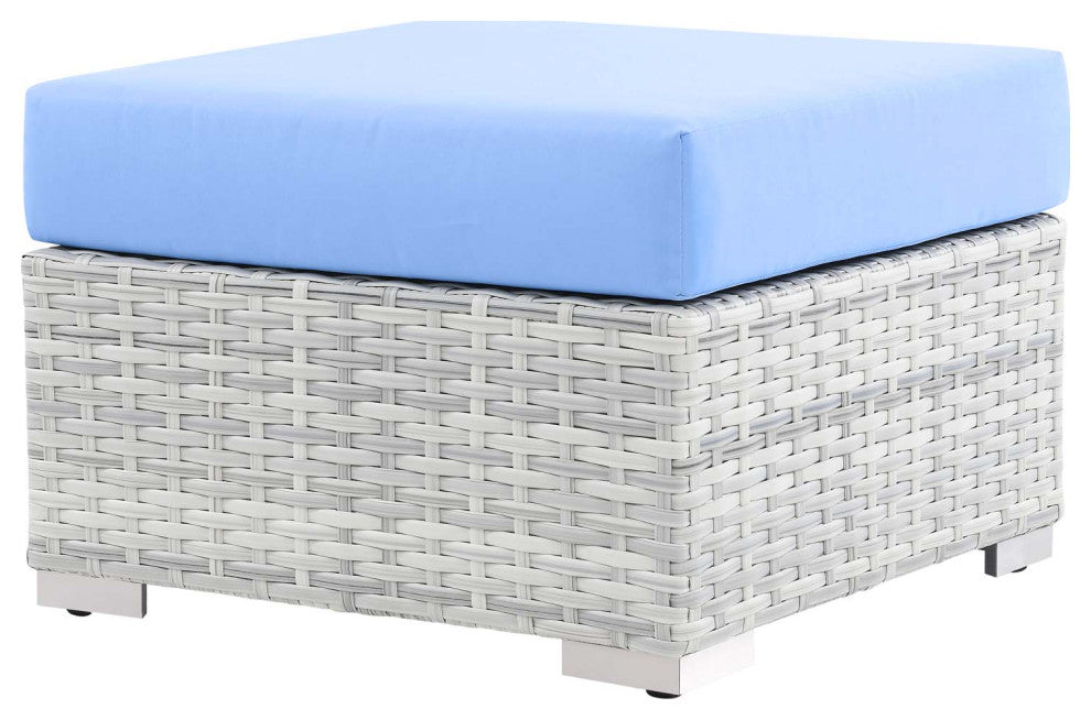 Lounge Chair Ottoman, Rattan, Wicker, Gray Blue, Modern, Outdoor Patio Cafe