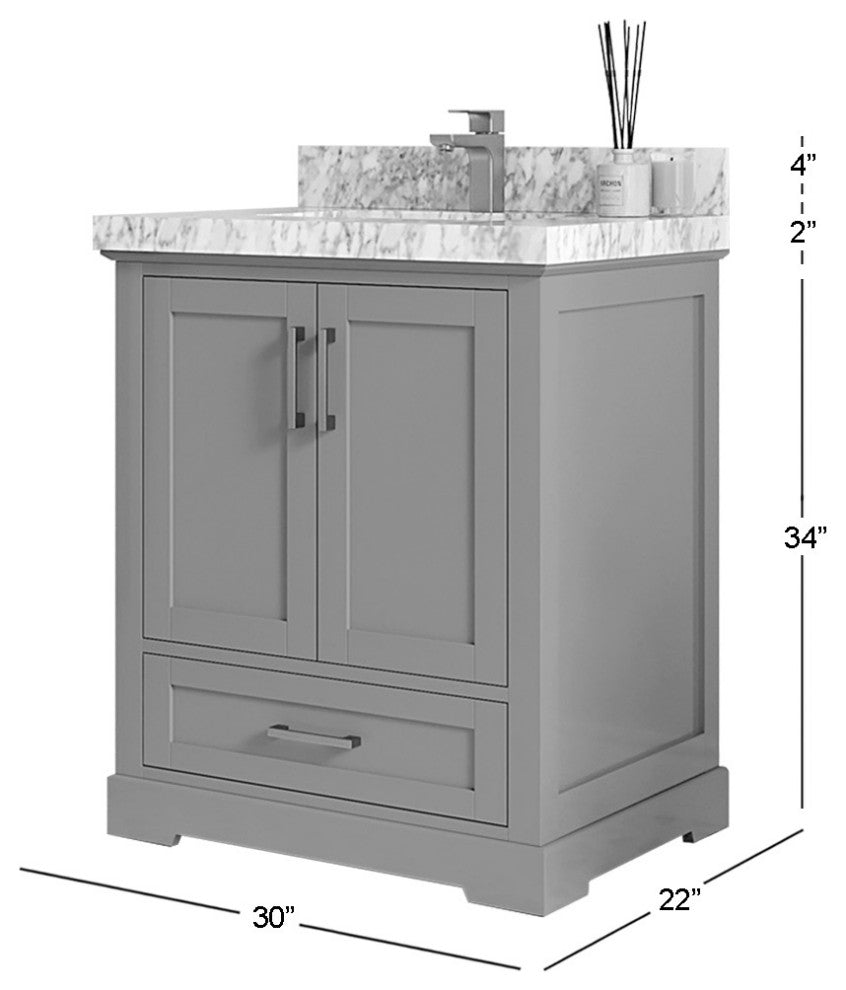 Boston 30" Single Sink Bath Vanity in Alabaster 2" Pearl Gray