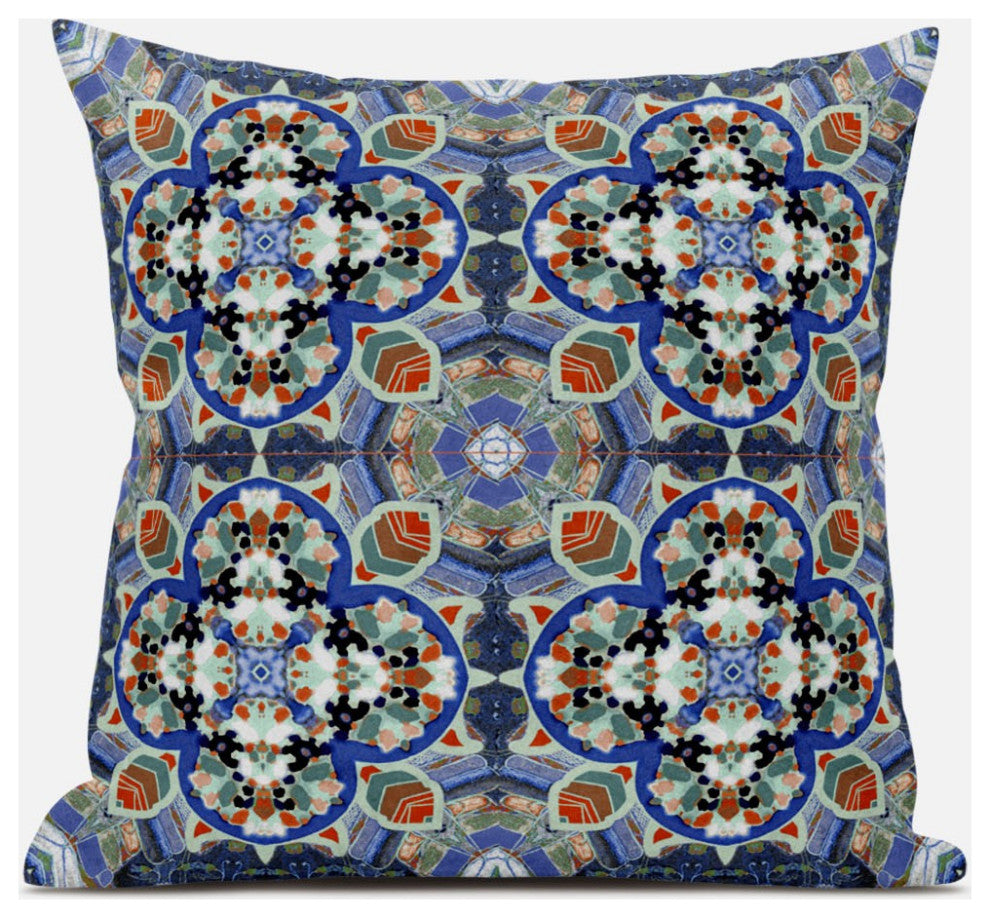 16" Blue Orange Cloverleaf Boho Suede Throw Pillow