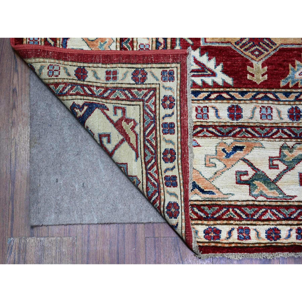 Barn Red Hand Knotted Afghan Super Kazak Soft Shiny Wool Rug 6'11"x9'11"