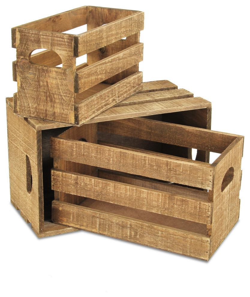 Set Of 3 Wood Slat Crate