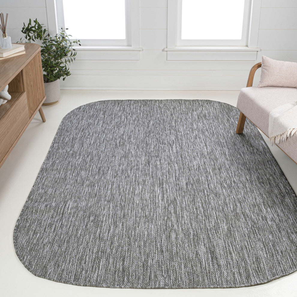 Miles Modern Minimalist Radius Corner Solid Indoor/Outdoor Shaped Area Rug