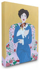 Woman And Dog On Armchair Yellow Blue Animal Painting, 30"x40"