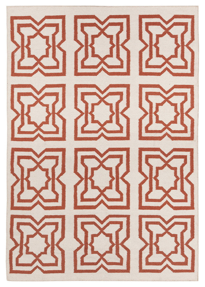 Lima Contemporary Area Rug, White and Orange, 7'x10'