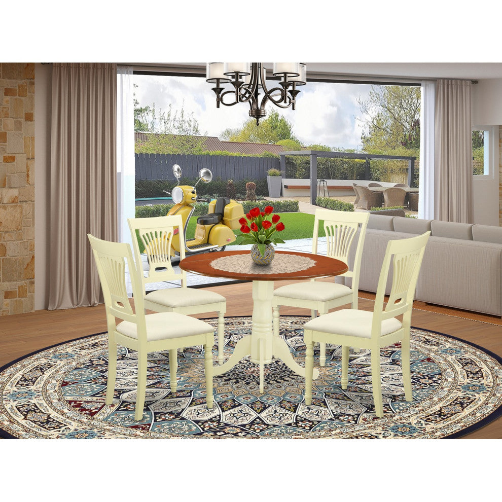 5 Pc Kitchen Set -Dining Table, 4 Wooden Kitchen Chairs In Buttermilk, Cherry