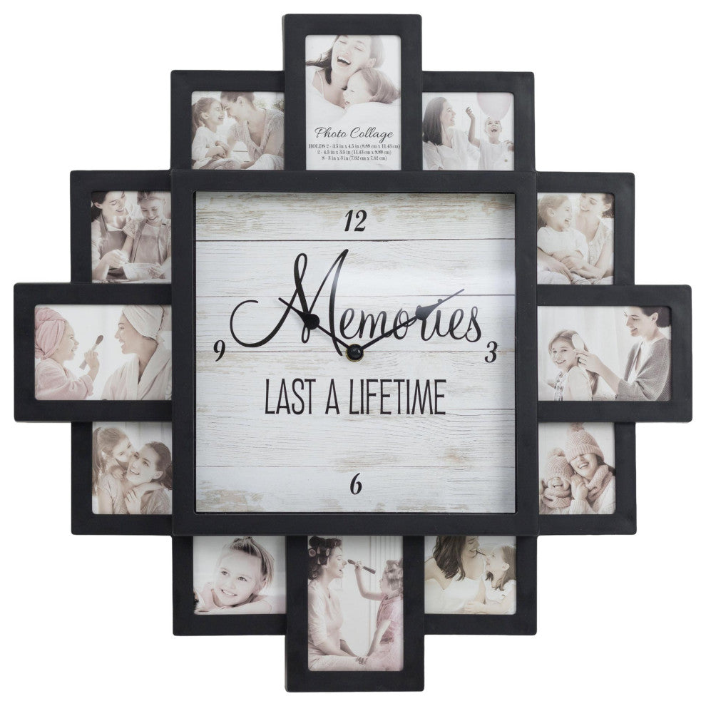 Black  "Lifetime Memories" Picture Frame Collage Wall Clock