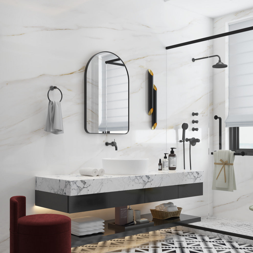 24"x36" Arched Bathroom Wall-mounted Mirror with Aluminum Frame, Matte Black