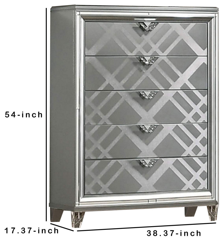 Benzara BM252507 Chest With Embossed Pattern and Acrylic Legs, Gray