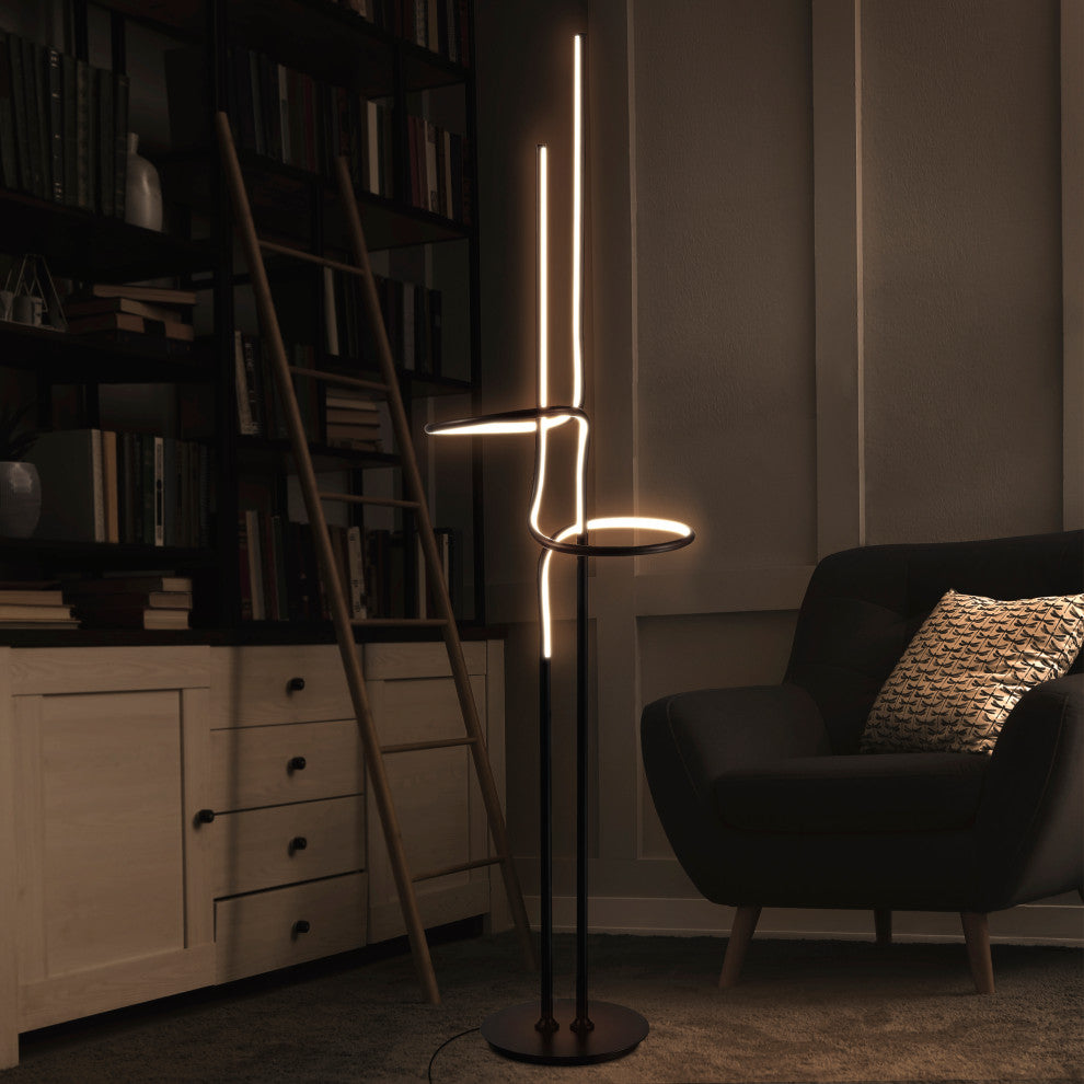 Sketch 64" Minimalist Metal Integrated LED Floor Lamp, Black