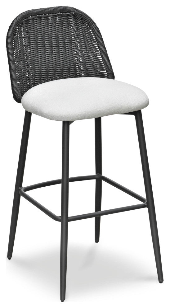 Alexa Rattan Performance Fabric Outdoor Stool, Black, Bar Stool