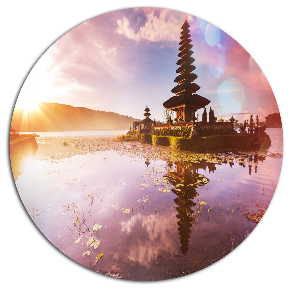 Beautiful Ulun Danu Temple, Landscape Large Disc Metal Wall Art, 36"