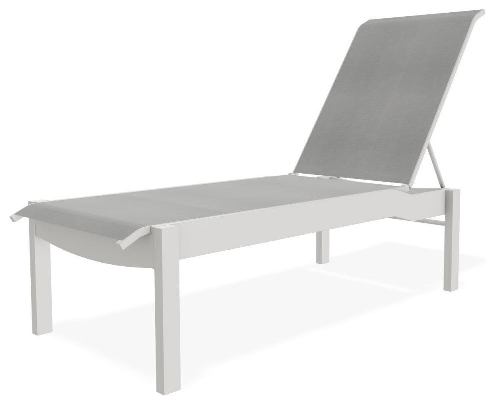 Leeward Sling Stackable Outdoor Chaise Lounge, Alloy/Snow