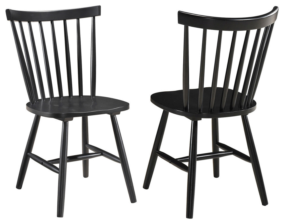 Set of 2 Wooden Dining Side Chairs With Spindle Back, Black
