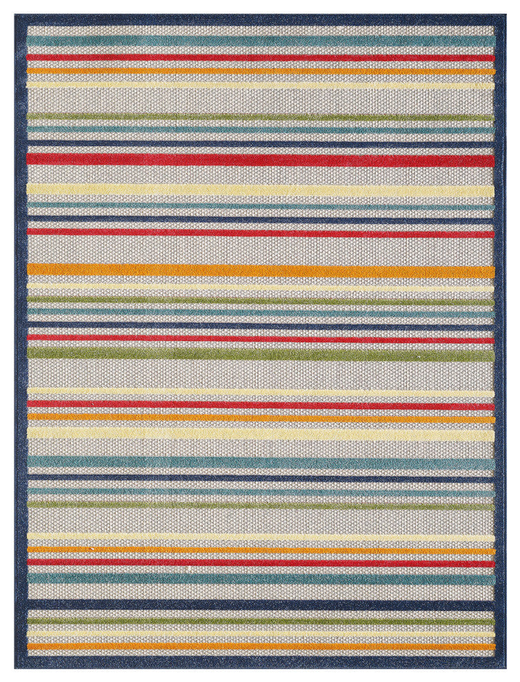 8"x10" Navy Colorful Striped Indoor Outdoor Area Rug