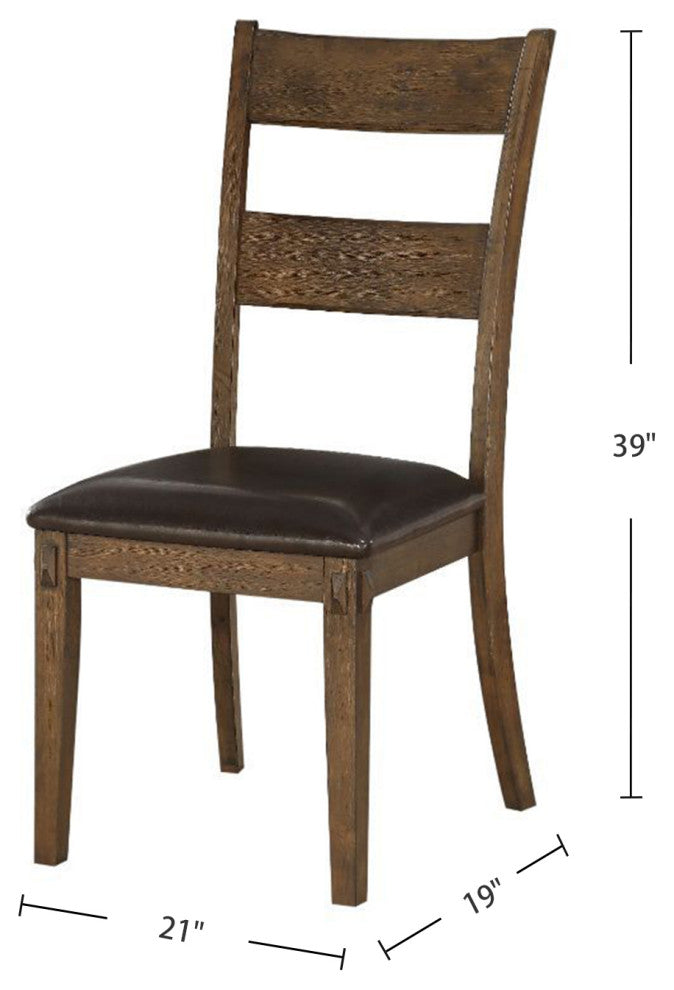 Set of 2 Brown PU Side Chair, Brown/Dark Oak