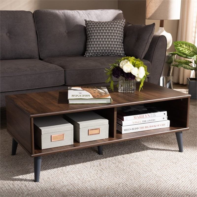 Pierre Mid-Century Modern Brown and Dark Gray Wood Coffee Table