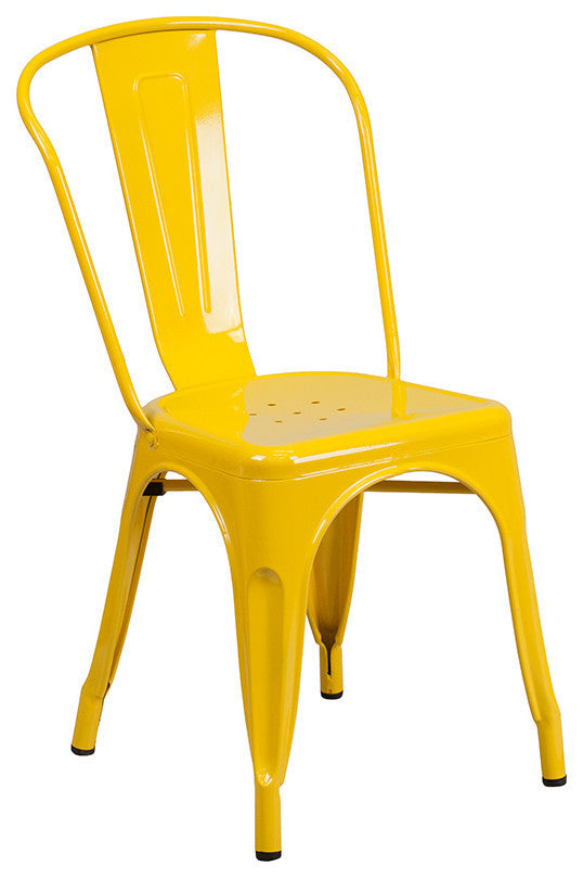 24" Round Yellow Metal Indoor-Outdoor Table Set with 2 Cafe Chairs